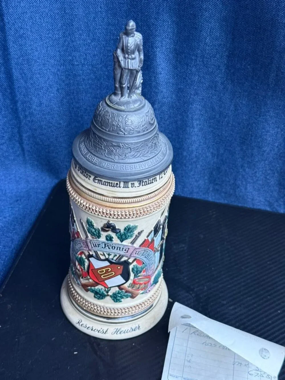 1907 German Bavarian 19th Infantry Regimental Beer Stein Reservist Heuser Lidt